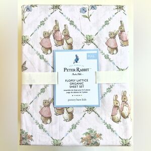 Pottery Barn Kids Peter Rabbit Flopsy Lattice Organic Full Sheet Set Retail $139